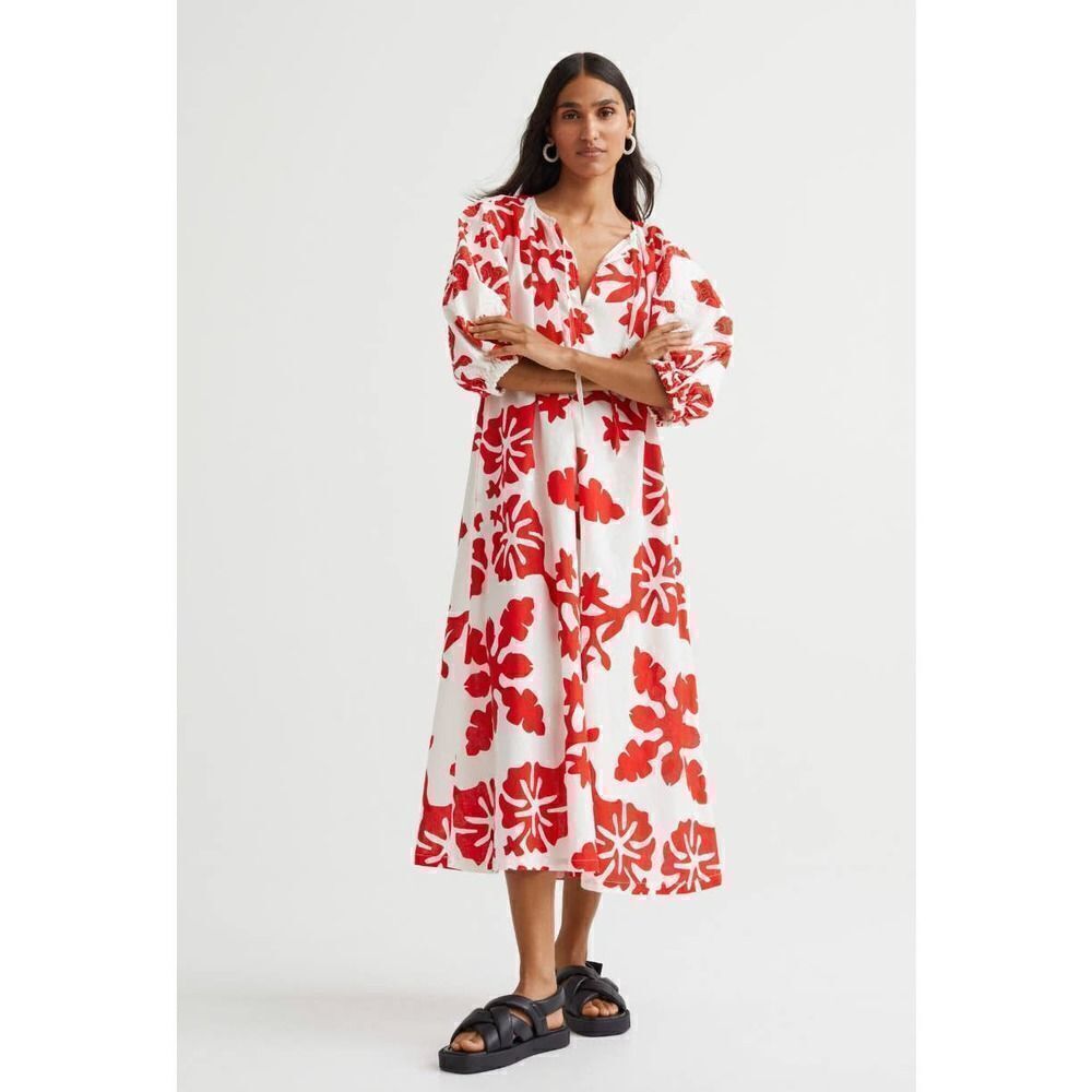 H&M Linen Blend Dress Print New - Picture 4 of 9